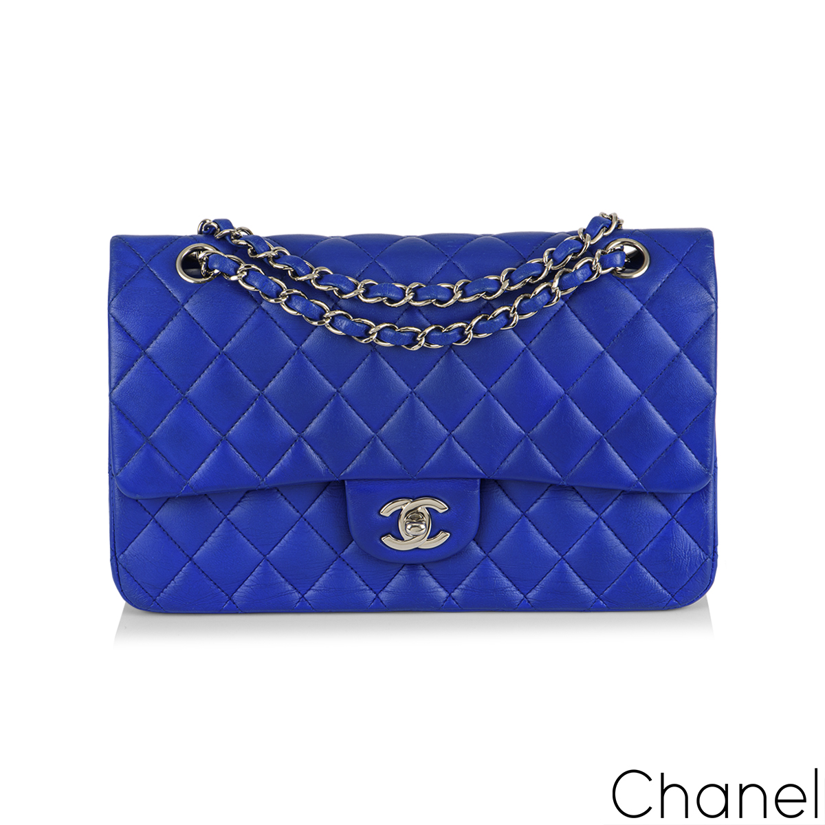 Chanel Blue Lambskin Medium Classic Double Flap Bag SHW